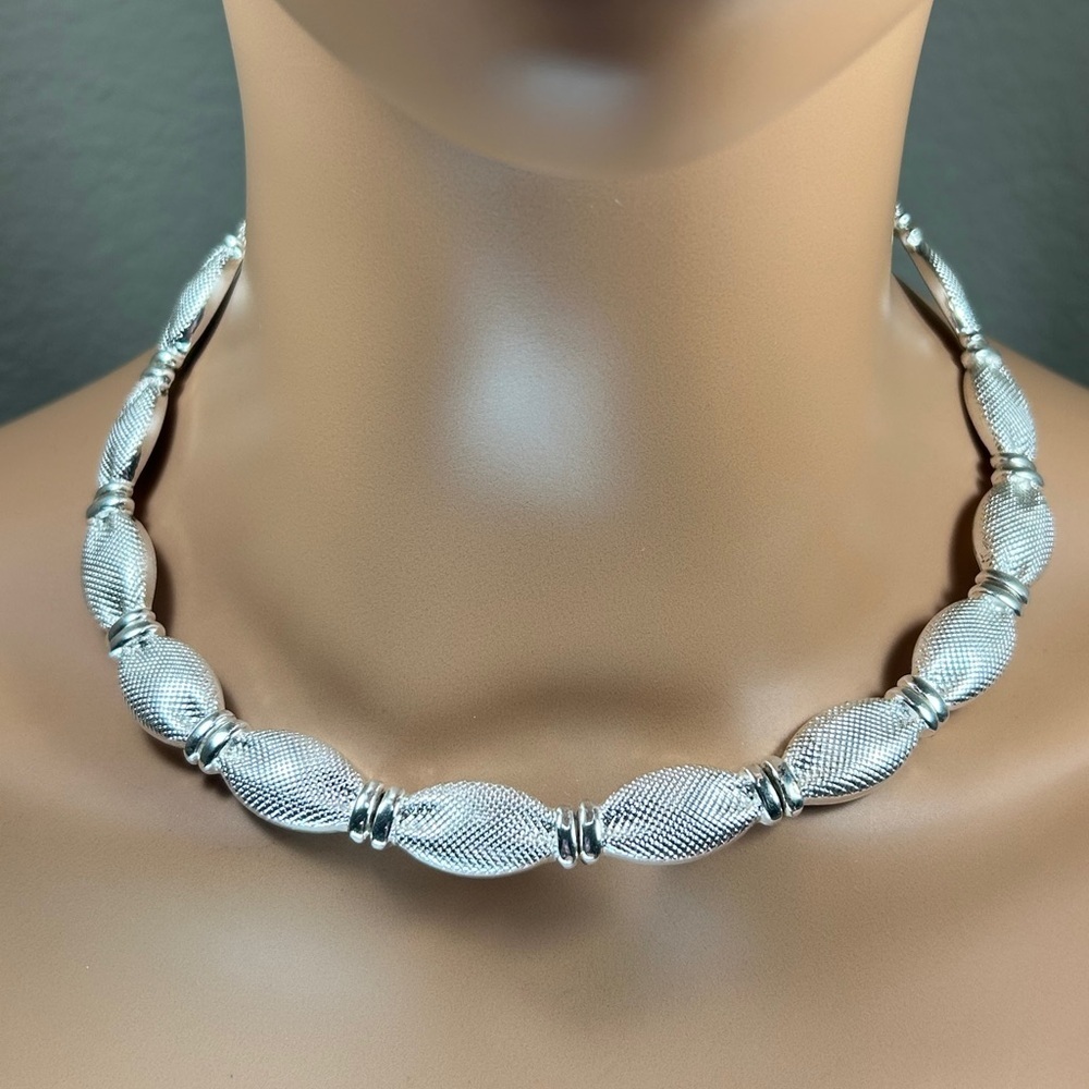 Striking Silver Mesh Tufted Statement Necklace
